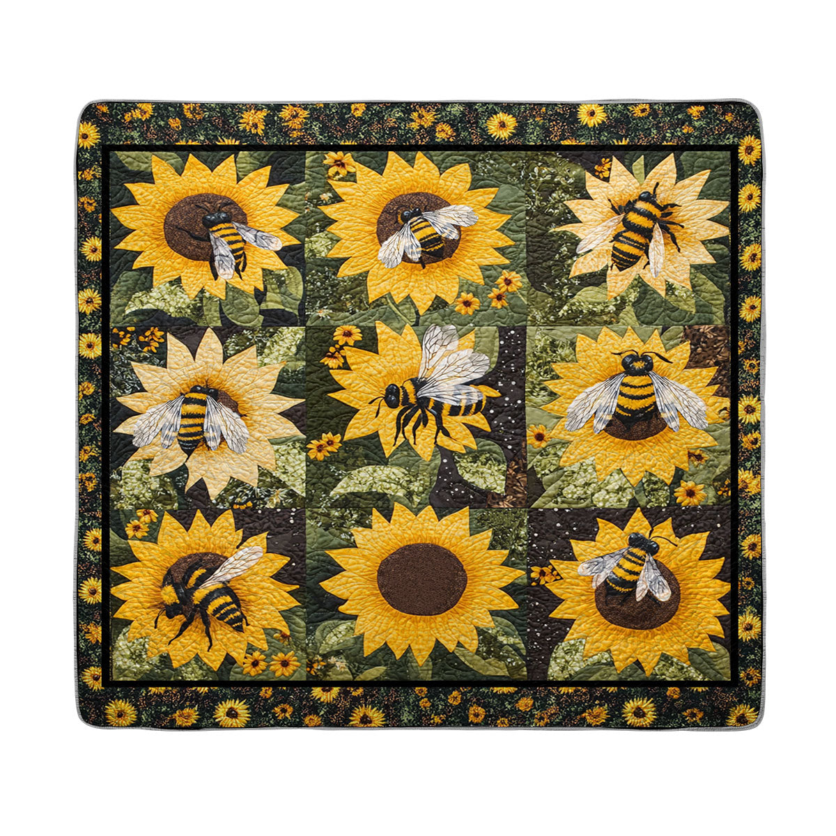 Shineful All Season Quilt 3-Piece Set Bee Bliss With Sunflowers
