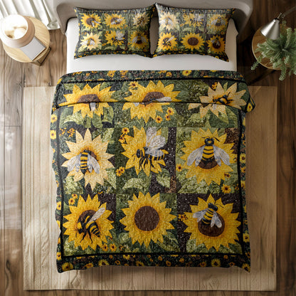 Shineful All Season Quilt 3-Piece Set Bee Bliss With Sunflowers