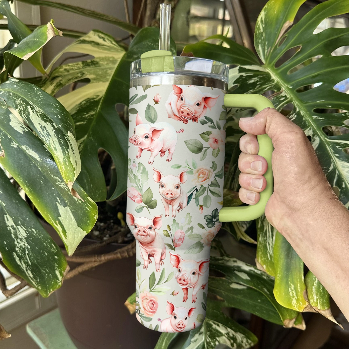 Shineful Tumbler Piglet Green Roses