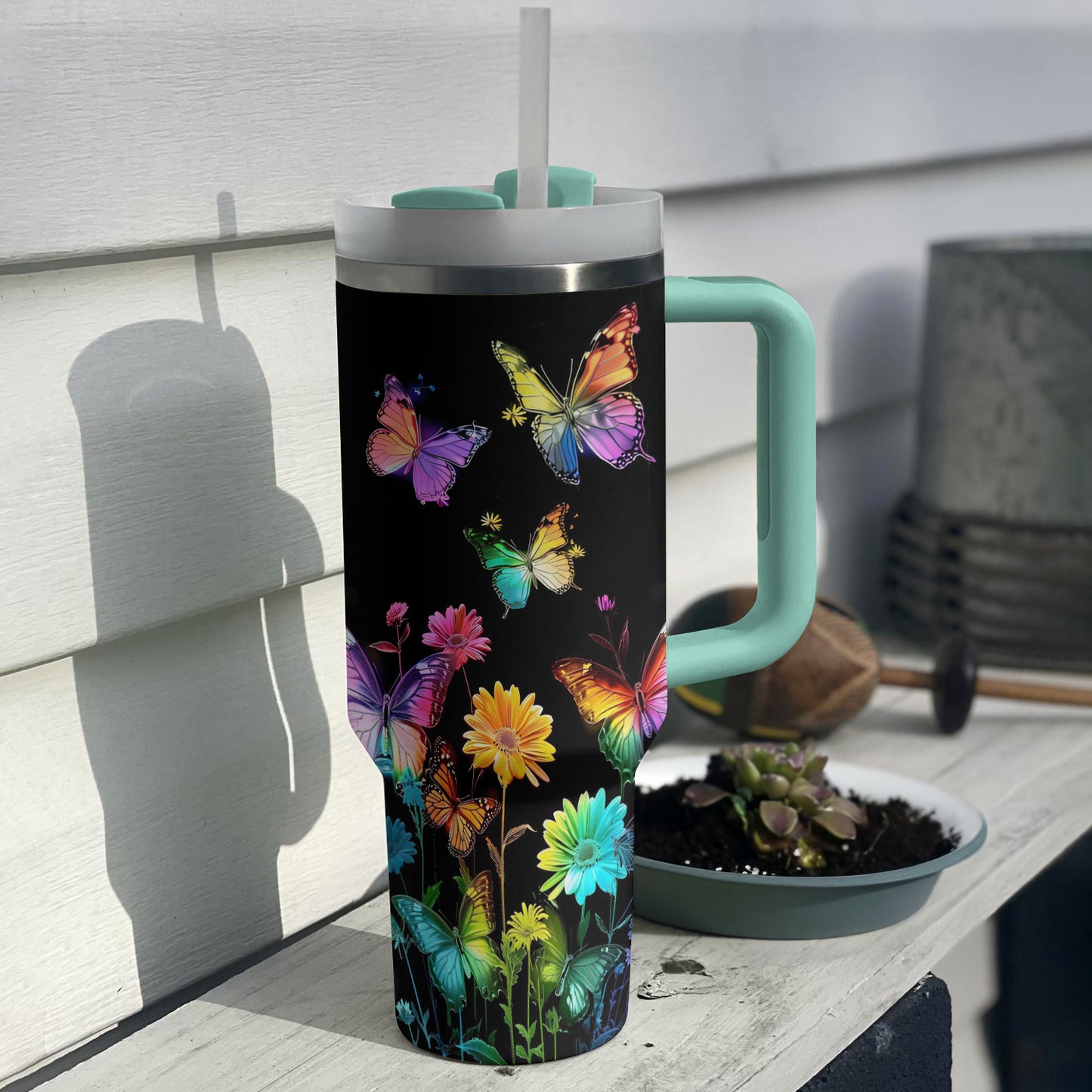 Shineful Tumbler Rainbow Effect Sunflower Butterfly