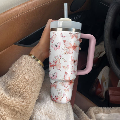 Shineful Tumbler Soft Pink Pastel Butterfly Pattern