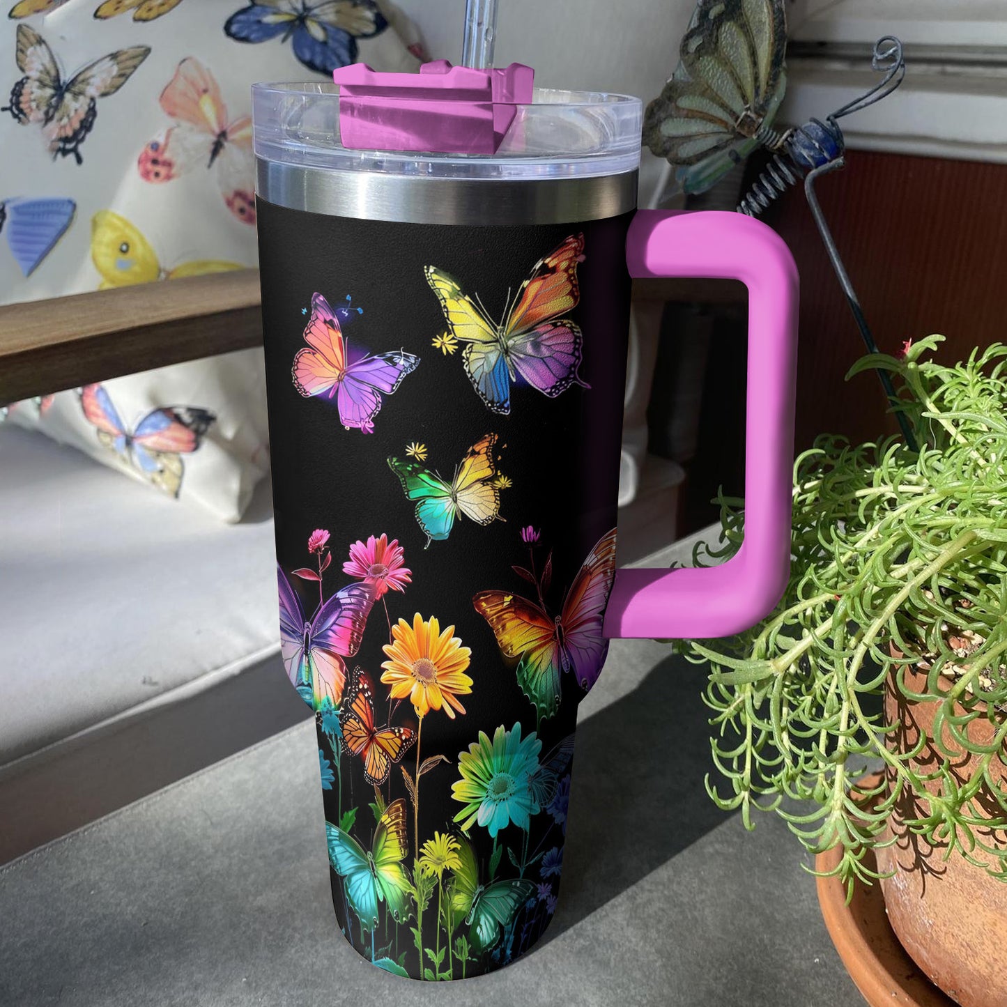 Shineful Tumbler Rainbow Effect Sunflower Butterfly