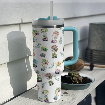 Shineful Tumbler Cute Succulents Pattern
