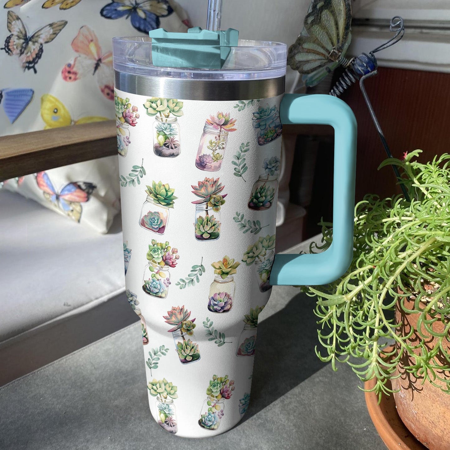 Shineful Tumbler Cute Succulents Pattern