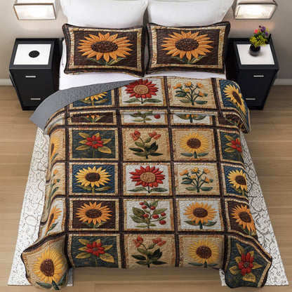 Shineful All Season Quilt 3-Piece Set Vintage Sunflowers