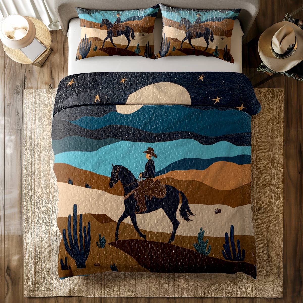Shineful All Season Quilt 3-Piece Set - Cowboy Under The Moonlight