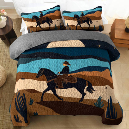 Shineful All Season Quilt 3-Piece Set - Cowboy Under The Moonlight