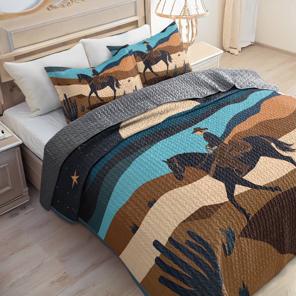 Shineful All Season Quilt 3-Piece Set - Cowboy Under The Moonlight