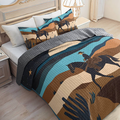 Shineful All Season Quilt 3-Piece Set - Cowboy Under The Moonlight