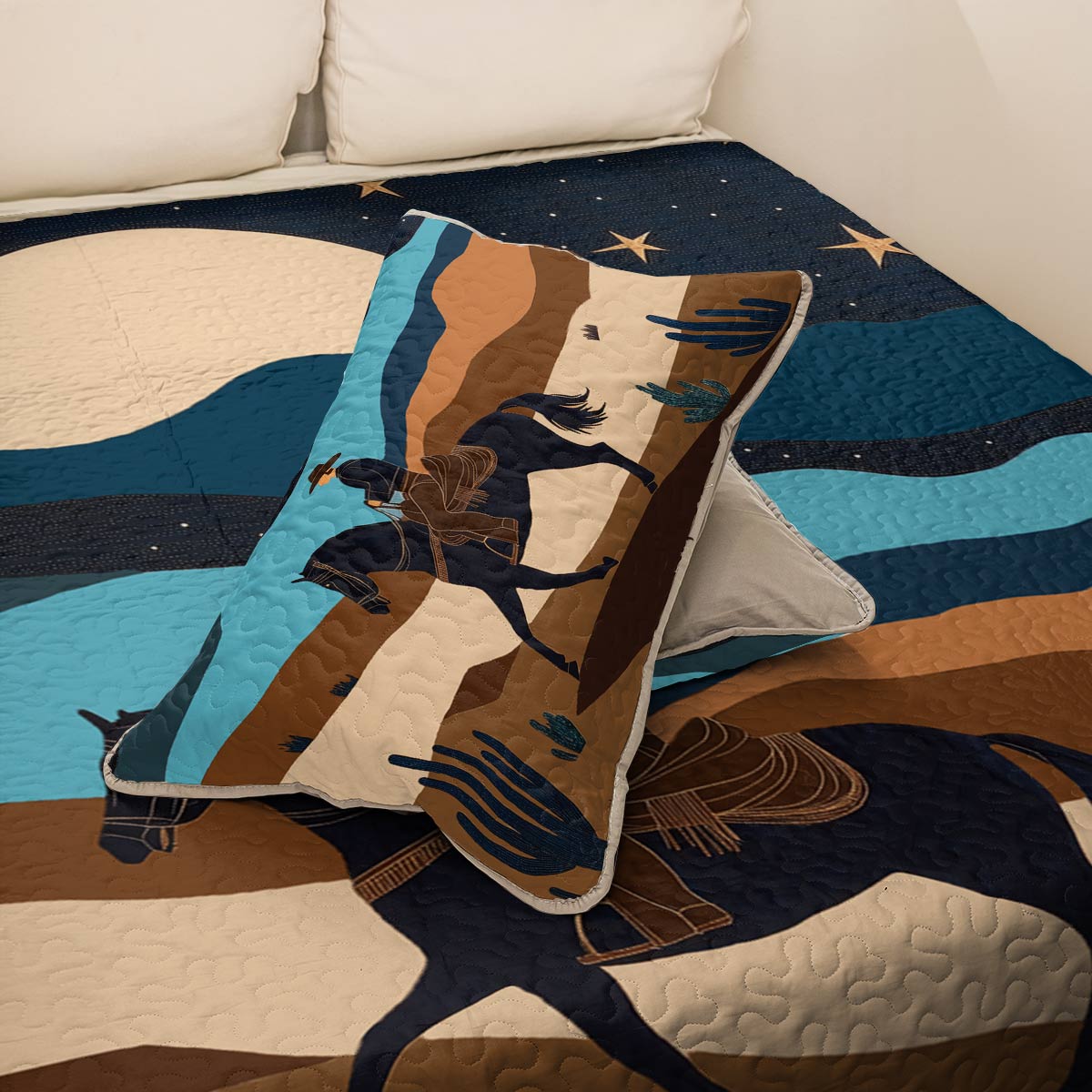 Shineful All Season Quilt 3-Piece Set - Cowboy Under The Moonlight