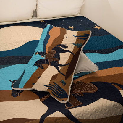 Shineful All Season Quilt 3-Piece Set - Cowboy Under The Moonlight