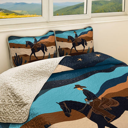 Shineful All Season Quilt 3-Piece Set - Cowboy Under The Moonlight
