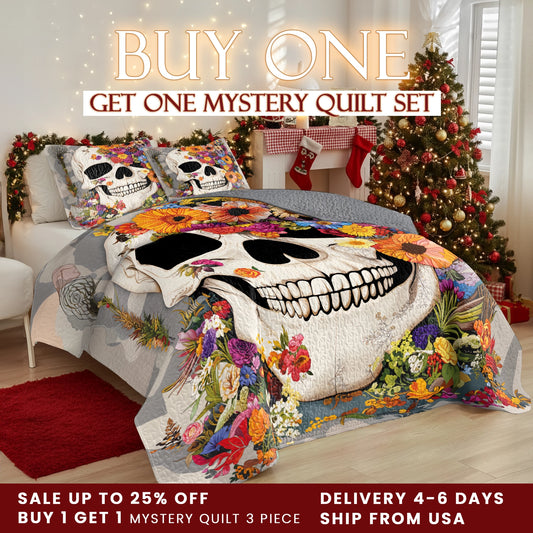 Shineful Quilt 3-Piece Set Skull Blossom