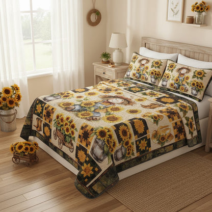 Shineful Quilt 3-Piece Set Peaceful Farmhouse Sunflower