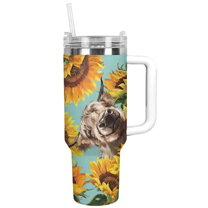 Shineful Tumbler Cow In Sunflowers