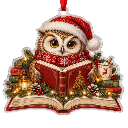 Shineful Winter Reading Owl 2D Acrylic Ornament