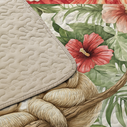 Shineful All Season Quilt 3-Piece Set Hibiscus Harmony Sloth