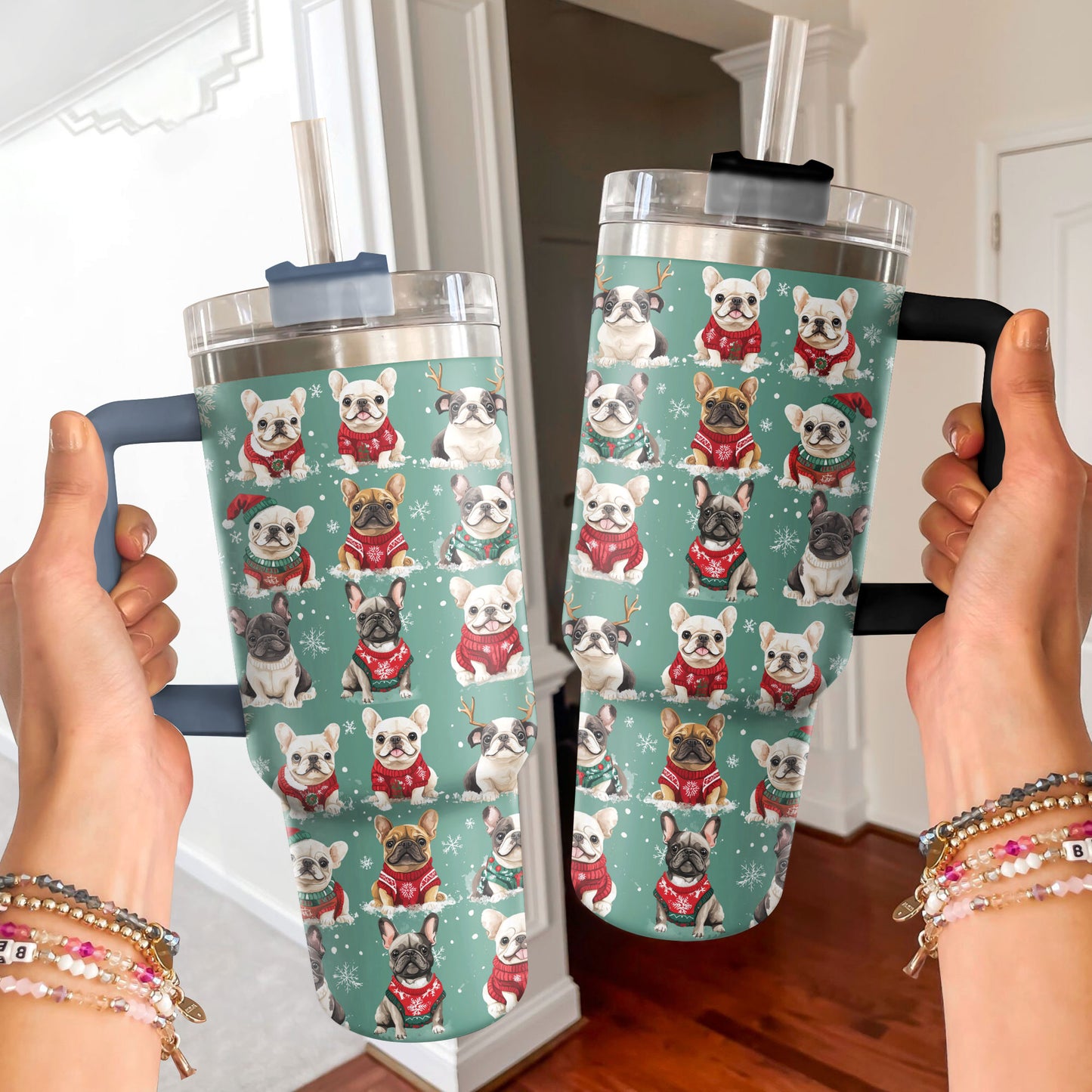 Shineful Tumbler French Bulldogs In Xmas Sweaters