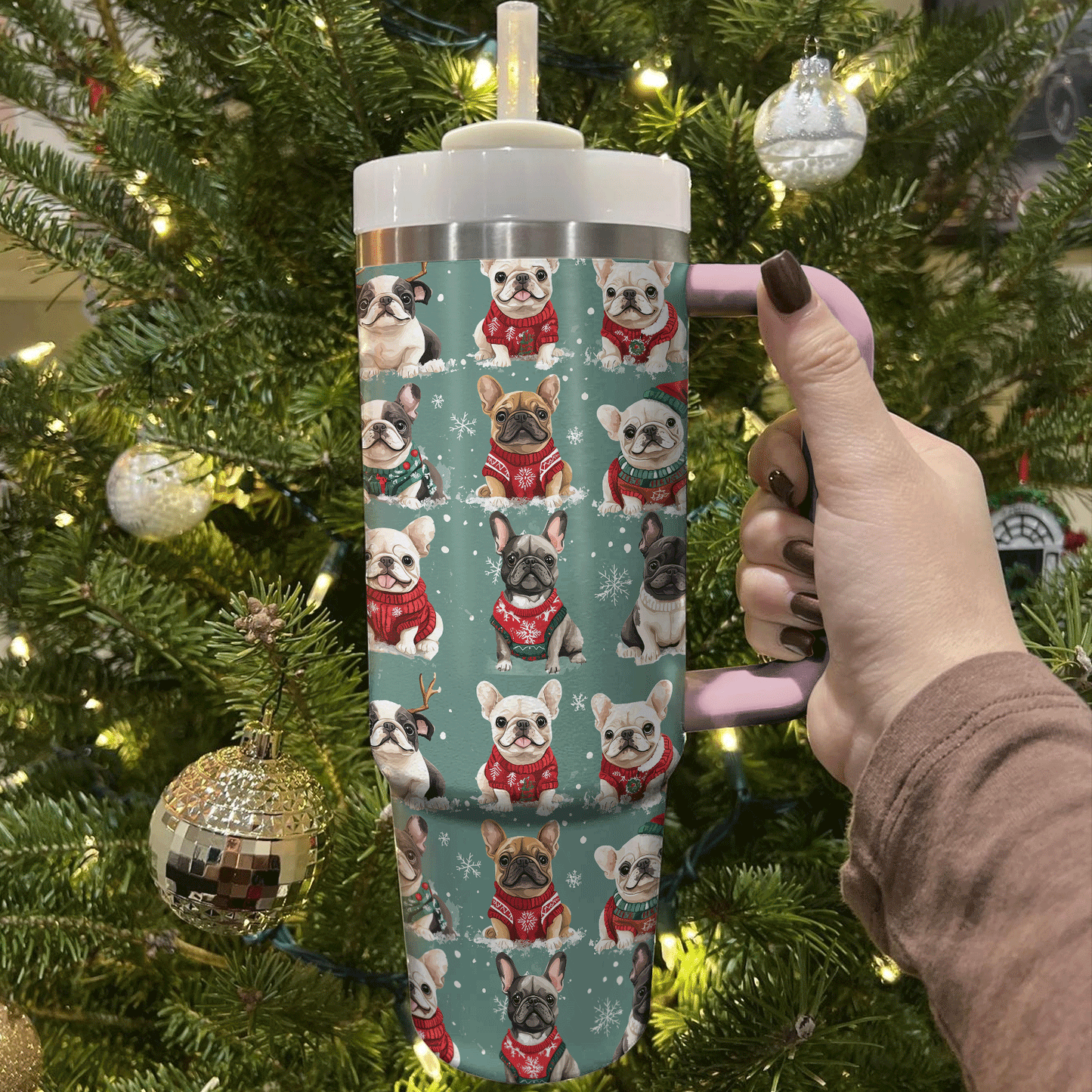 Shineful Tumbler French Bulldogs In Xmas Sweaters