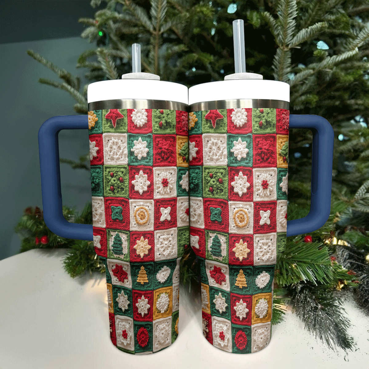 Shineful Tumbler Christmas Crochet Granny Square