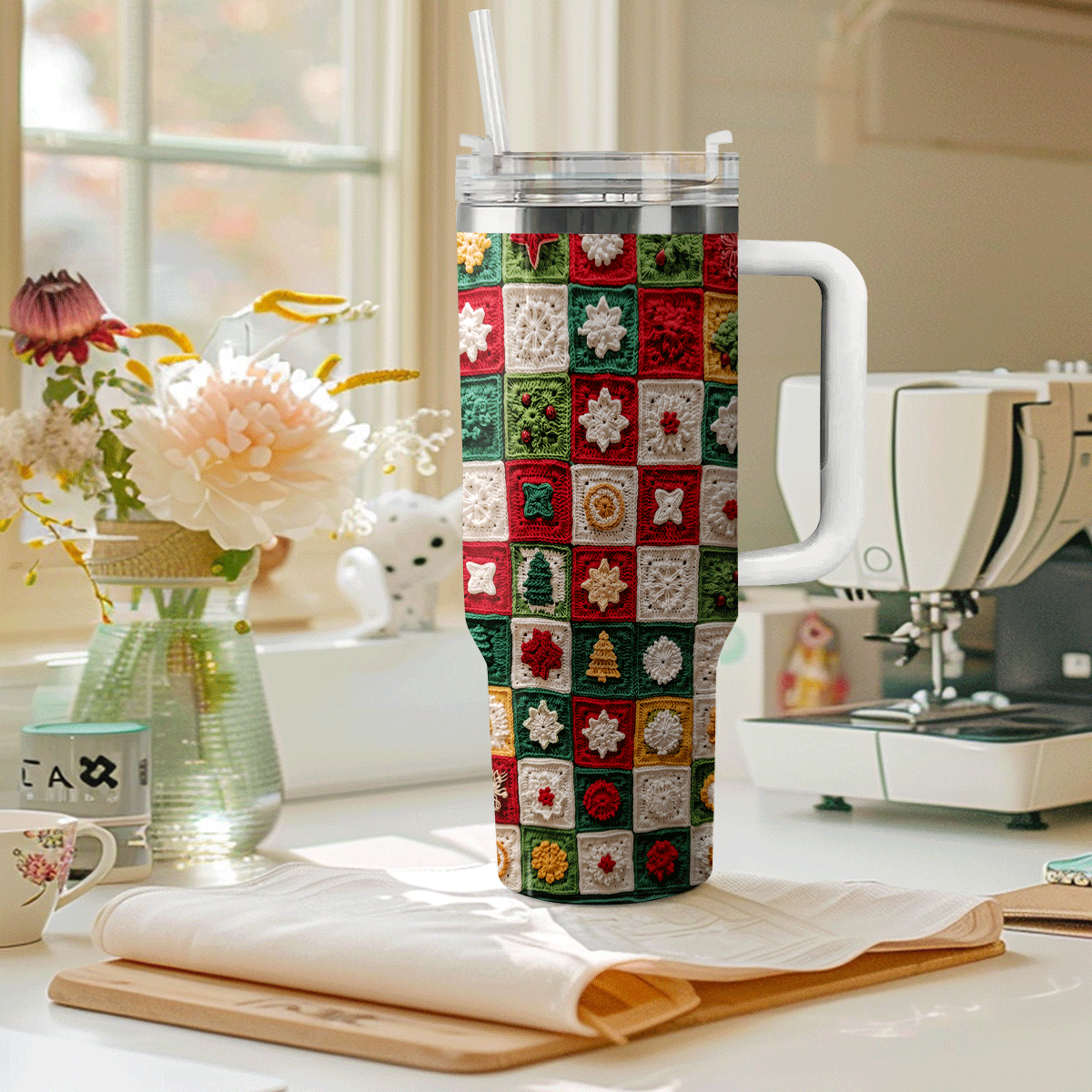 Shineful Tumbler Christmas Crochet Granny Square