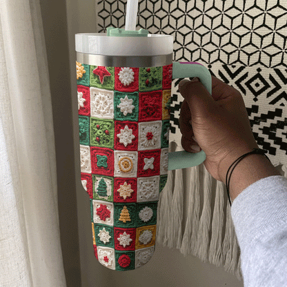 Shineful Tumbler Christmas Crochet Granny Square
